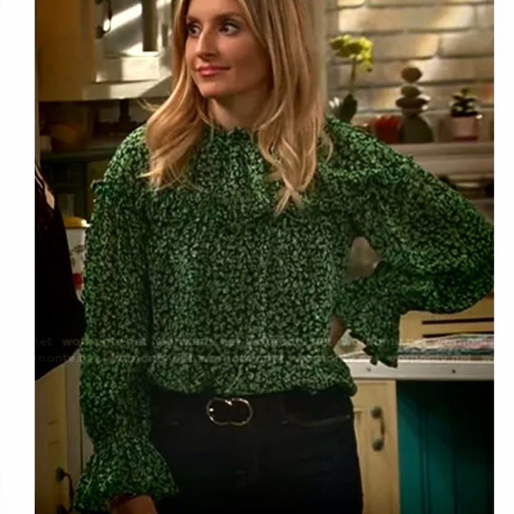 WHO WHAT WEAR Pullover Blouse Green Black  Sz L EUC $5 ADD ON with $15+ Bundle‎